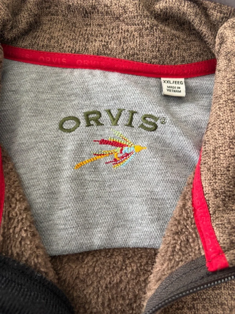 Orvis Denali Fleece Vest Men’s XXL Brown Full Zip Outdoor Hiking Warm